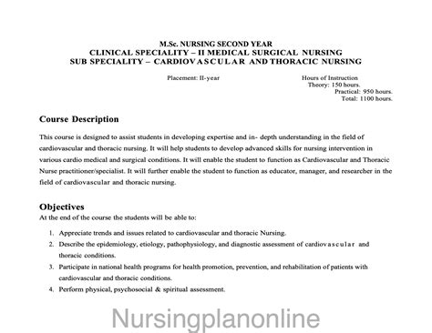 COURSE PLAN- M.Sc. NURSING SECOND YEAR - MEDICAL SURGICAL NURSING (CAR ...