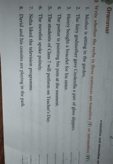♦ transitive and intransitive verbA Write whether the verbs in these ...
