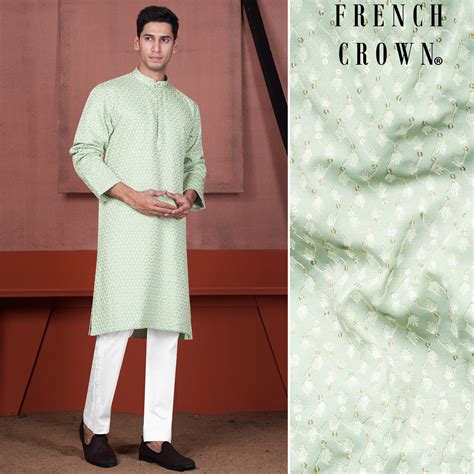Tasman Green Embroidered Textured Premium Poly-Viscose-Rayon Designer ...