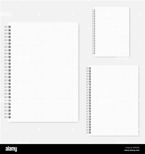 Set of wire bound graph paper notebooks, vector mock-up. A4, A5, A6 ...