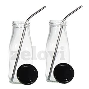 Buy ZELOVI 2 Pieces Glass Bottles Airtight Lid Black 300ml with 2 ...