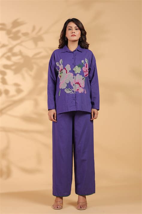 Shop Purple Embroidery Work Co-Ord Set | Zolo Label – ZoloLabel
