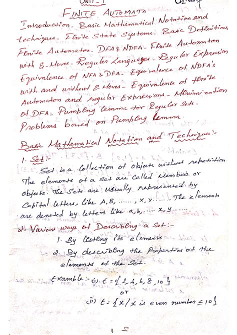 Unit-1 - Unit - 1 Notes for FLA - UNIT FINITE AUTOMATA Introduction ...