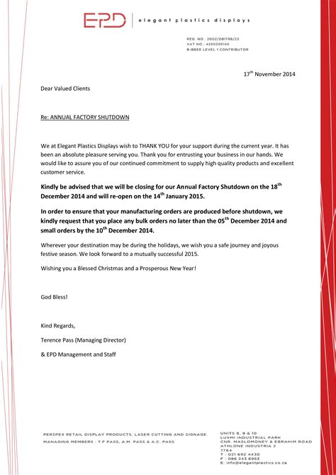 Business Closure Notice Letter | Templates at allbusinesstemplates.com