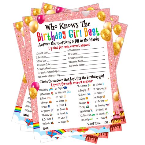 Buy WaaHome Who Knows The Birthday Girl Best Game Cards,50Pcs Birthday ...