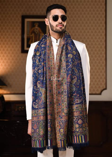 Pashtush Mens Faux Pashmina Woven Design Ethnic Stole, Blue – Pashtush ...