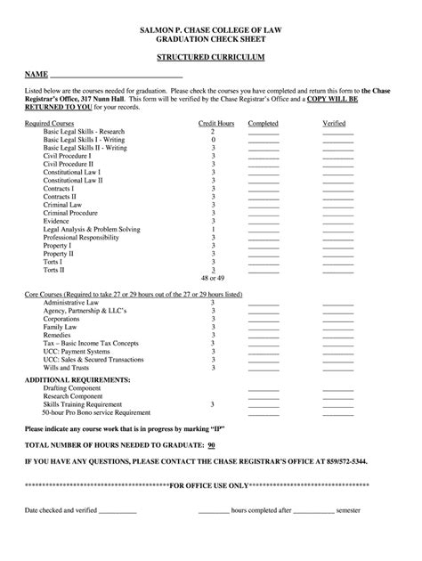 Fillable Online SALMON P. CHASE COLLEGE OF LAW GRADUATION CHECK SHEET ...