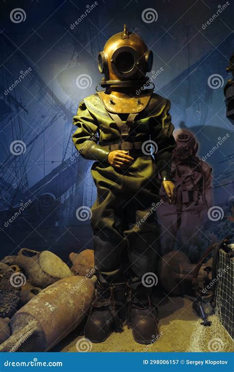 Large Deep-sea Diving Suit with Helmet and Boots on a Full-length ...