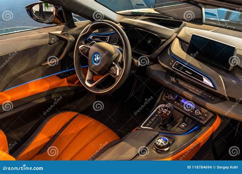 Interior of a Plug-in Hybrid Sports Car BMW I8 Roadster. Editorial ...
