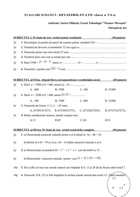 AcademiaABC – Evaluare Matematică-Divizibilitate Clasa a VI-a