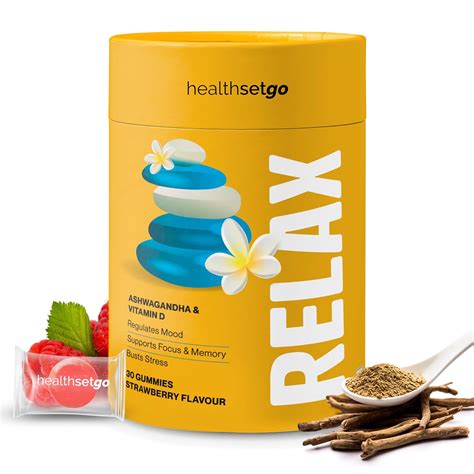 HealthSetGo Stress Relief Ashwagandha Gummies | Vitamin D | Boosts Mood ...