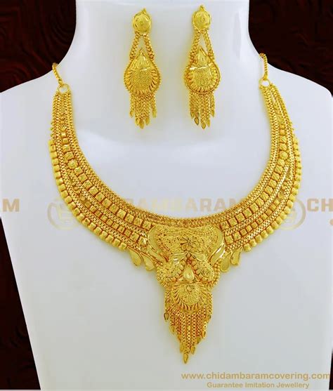 Buy Latest Necklace Design Gold Tone Forming Gold Necklace with Earring ...