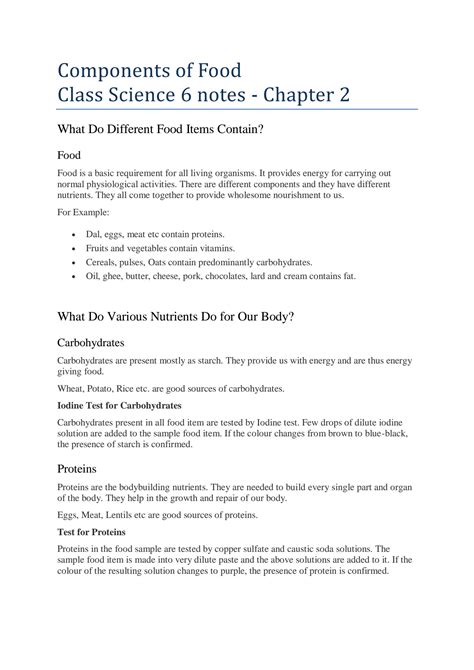 Image result for Science Class 6 Chapter 2 Components of Food