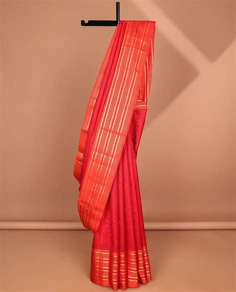 Red striped design mayuri soft silk saree with self traditional zari d