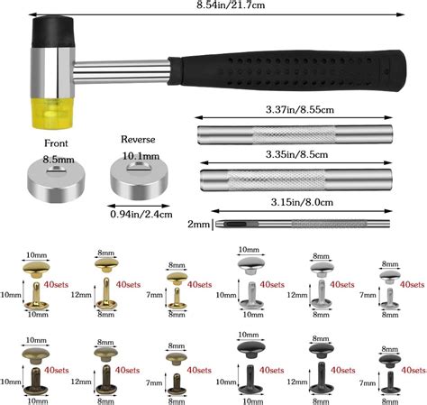 Buy TLKKUE 480 Set Leather Rivets Kit 4 Colors Double Cap Rivets 3 ...