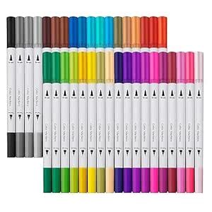 Bluedeal Art Markers Dual Tips Coloring Brush Fineliner Color Water ...