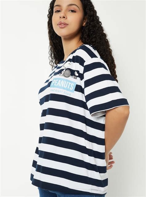 Buy Women Striped Snoopy Print Oversized T-shirt Online at just Rs. 599 ...