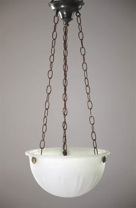 Victorian Fluted Milk Glass Dish Brass Chain Pendant Light For Sale at ...