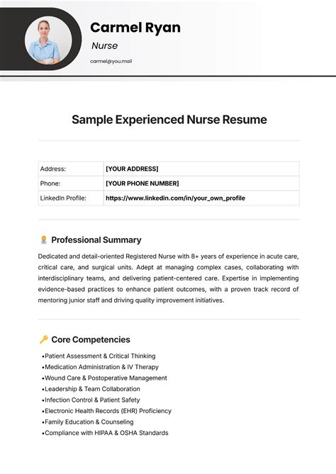 Free Sample Experienced Nurse Resume Template to Edit Online