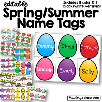 Editable Spring/Summer Name Tags (April, May, June) -Bulletin Boards or ...