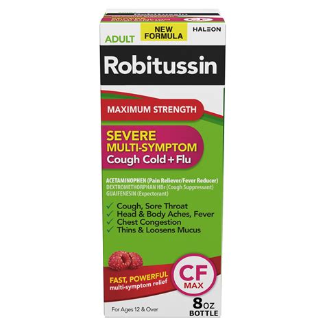 Robitussin CF Max, Severe Multi-Symptom Relief From Cough, Cold, and Flu - Adult Formula, 8 Fl ...