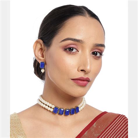 Etnico 18K Gold Plated Traditional Crystal Stone Pearl Studded Choker ...