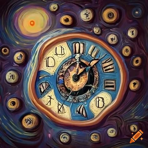 Surrealist depiction of melting clocks on starry night on Craiyon