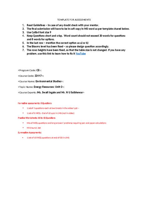 22447 EVS CO-2 Formative & Summative Assessment Template - Studocu