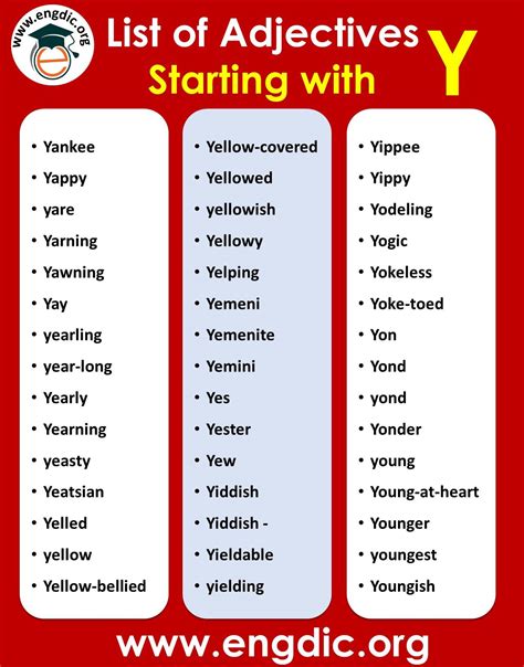 Adjectives with Y | List of Adjectives Starting with Y – EngDic
