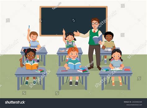 Young Male Teacher Teaching Students Classroom Stock Vector (Royalty ...
