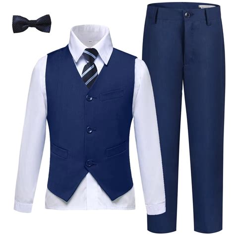 Navy Blue Suit 4 Pieces for Husky Boys Kids Slim Fit Jacket Pants Set ...