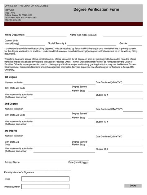 TAMU Degree Verification Form - Fill Online, Printable, Fillable, Blank ...