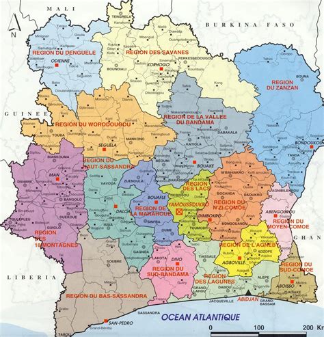 Detailed administrative map of Cote d’Ivoire with all cities | Vidiani ...
