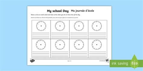 My School Day Worksheet / Worksheet English/French - My School Day ...