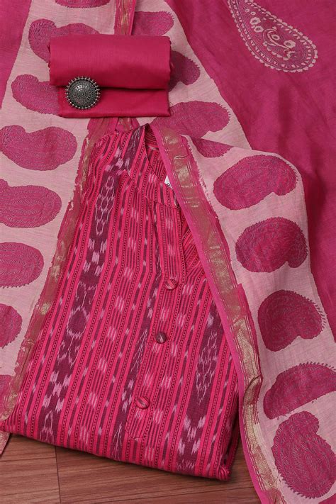 Buy Pink Cotton Unstitched Suit set Online at Biba India