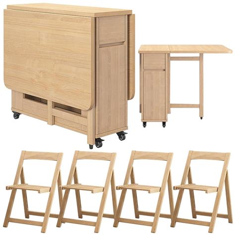 Space Saving Folding Dining Table with, Extendable Drop Leaf Farmhouse ...