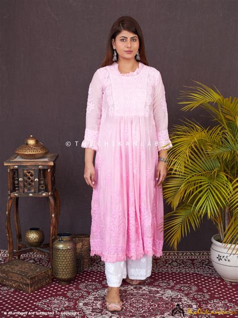 Pink Noori Muslin Chikankari Anarkali