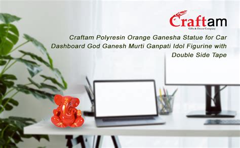 Craftam Polyresin Orange Ganesha Statue for Car Dashboard God Ganesh ...