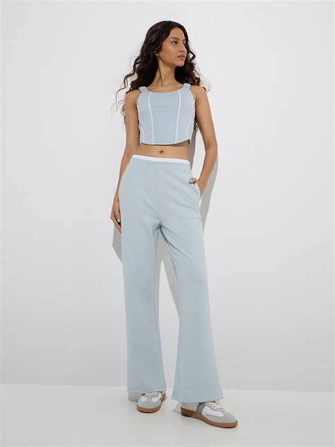 Buy Studiofit Light Blue High-Rise Track Pants from Westside