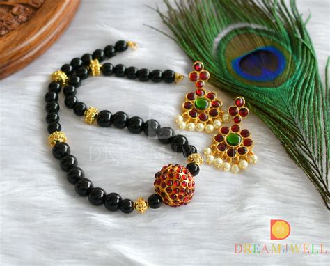 DREAMJWELL - Beautiful Black-kemp Ball Designer Temple Necklace Set DJ ...