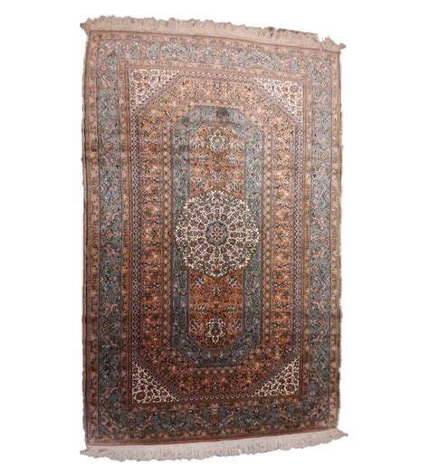 Kashmir Carpet Hand-knotted Silk x Silk Size 4ftx6ft