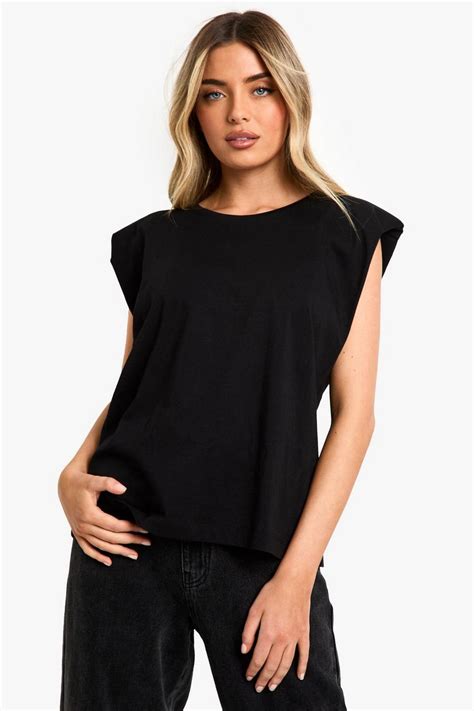 Shoulder Pad Sleevless tshirt | boohoo USA