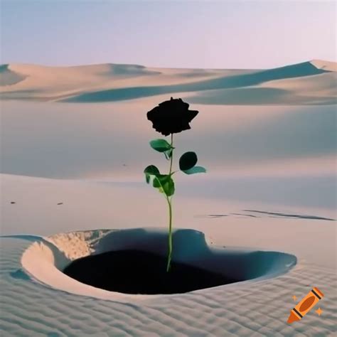 Black rose growing in sandy desert on Craiyon