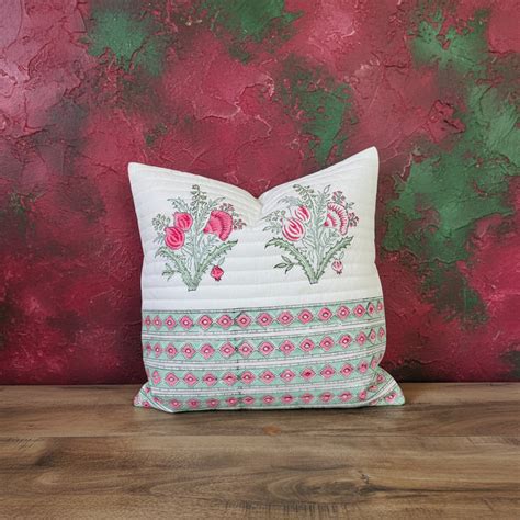 Magenta ANAYA Quilted Cushion cover| Hand Block Print – GEHAM