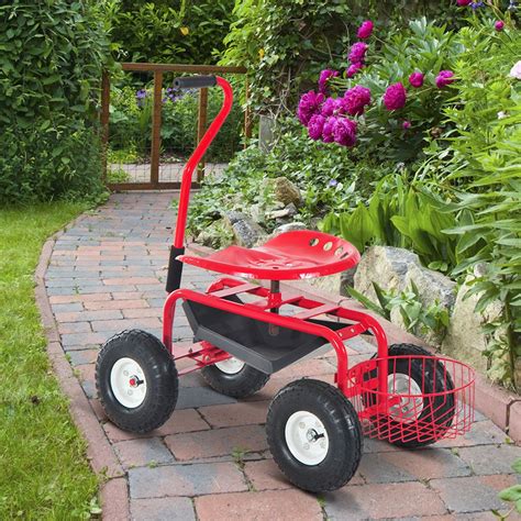 Buy Outsunny Adjustable Rolling Garden Cart Outdoor Gardening Planting ...