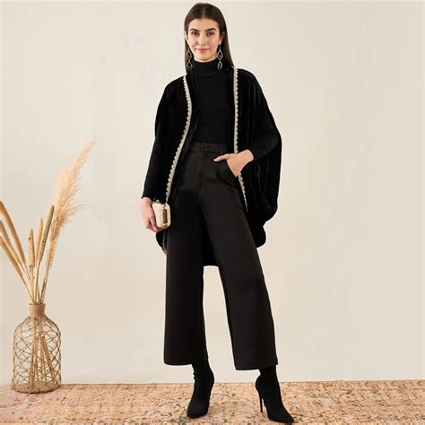 Black Silk Velvet Cape with Embroidered Motif – First Resort by Ramola ...