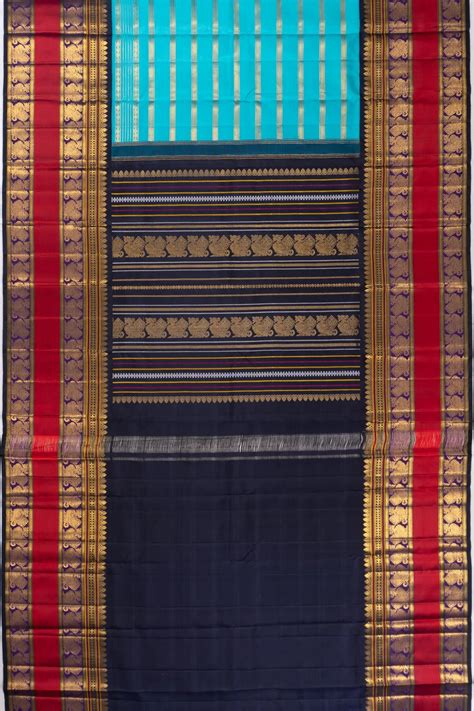 Classic Kanchipuram Silk Horizontal Lines Sky Blue Saree