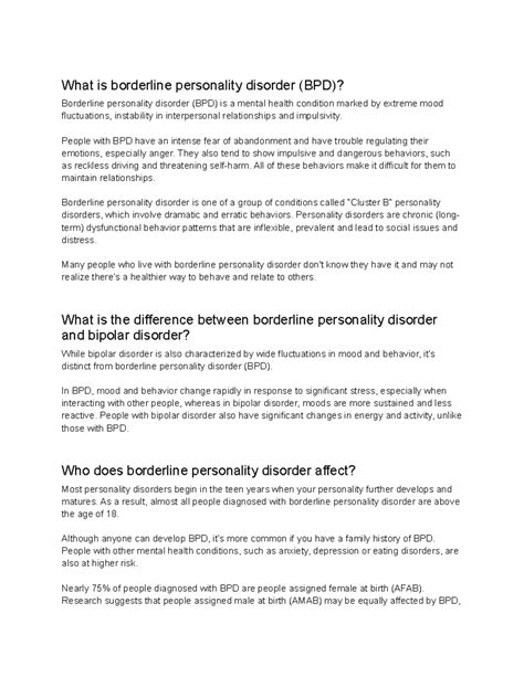 Borderline personality disorder (BPD) - People with BPD have an intense ...