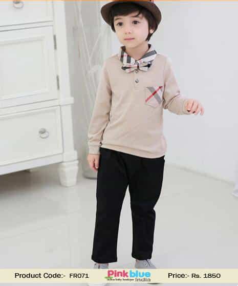 Buy Elegant Beige and Black Formal Clothes for Baby Boy