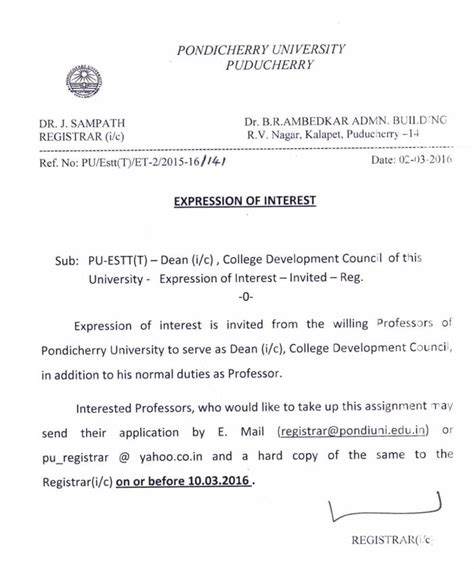 Expression of Interest invited from willing Professors of PU to serve ...